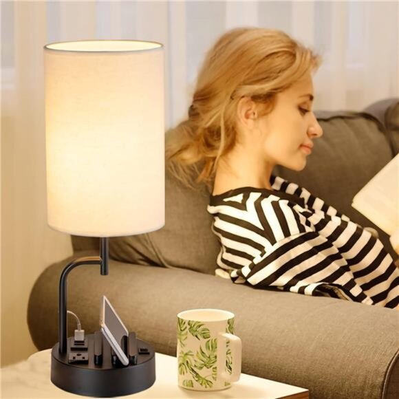 Table Lamp with 3 USB Charging Ports, Modern Desk Lamp with AC Outlet - Picture 6 of 8